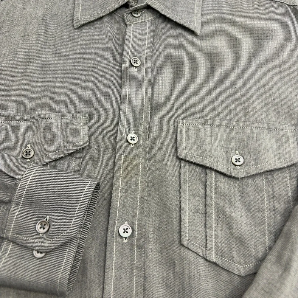 Banana Republic Shirt Mens L Gray Cotton Wool Blend Dual Pocket Classic Casual